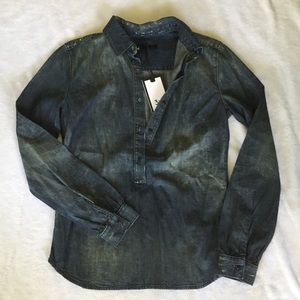 NWT 3x1 Denim Half-Button Top
